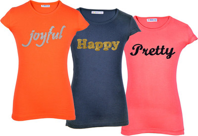 

Lil Orchids Girls Casual Cotton Top(Multicolor, Pack of 3, Orange