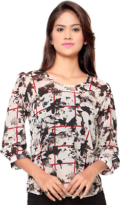 Ossi Casual 3/4 Sleeve Floral Print Women Multicolor Top