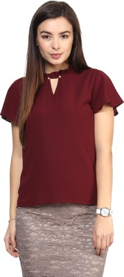 RARE Casual Short Sleeve Solid Women Maroon Top