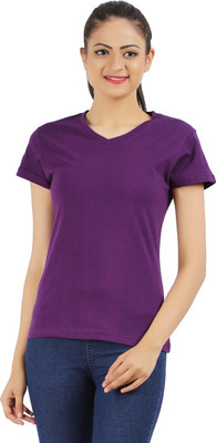 Ap'pulse Solid Women' V-neck Purple T-Shirt, Lilac