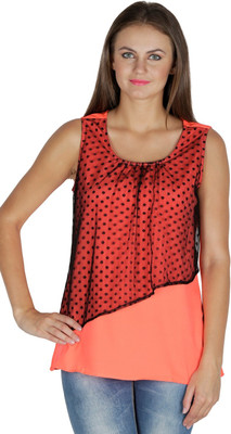 MAYRA Party Sleeveless Printed Women Pink Top