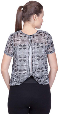 STYLESTONE Casual Half Sleeve Geometric Print Women White, Black Top