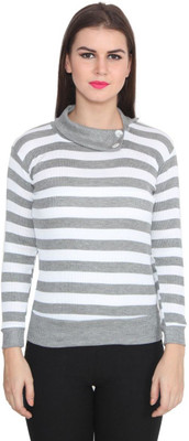 

TeeMoods Casual Full Sleeve Striped Women's White, Grey Top, Grey;white