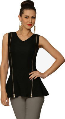 

Miss Chase Party Sleeveless Solid Women' Black Top