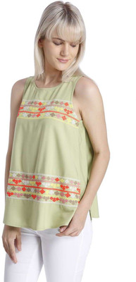 

Vero Moda Casual Sleeveless Embroidered Women's Green Top, Tan