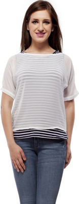 

Peptrends Casual Kimono Sleeve Solid Women's White Top