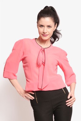 Miss Chase Casual Regular Sleeve Solid Women Pink Top