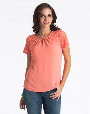 

PrettySecrets Casual Short Sleeve Solid Women's Pink Top, Coral