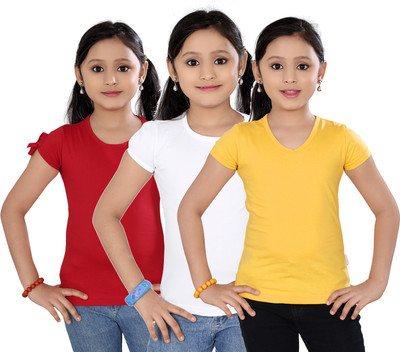 

Sini Mini Girls Casual Cotton Top(Multicolor, Pack of 3, Red & white & yellow
