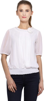 PepTrends Casual Short Sleeve Embellished Women White Top