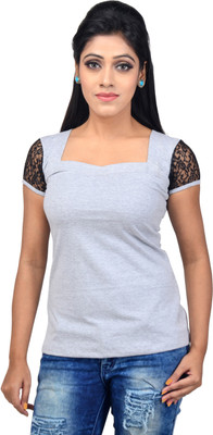 

Ssmitn Casual Short Sleeve Solid Women's Grey Top