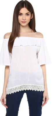 MAYRA Party 3/4 Sleeve Solid Women White Top