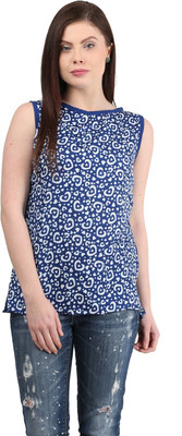 MAYRA Casual Sleeveless Printed Women Blue Top