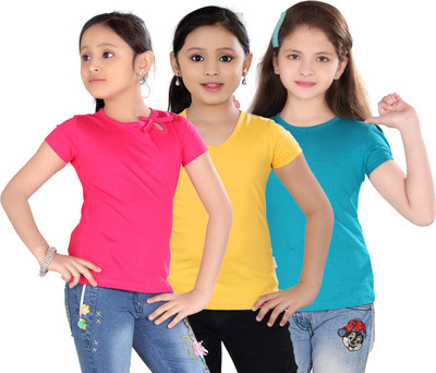

Sini Mini Casual Cotton Top(Multicolor, Pack of 3, Pink & yellow & blue