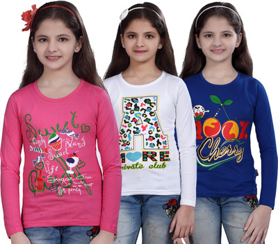 

Sini Mini Girls Casual Cotton Top(Multicolor, Pack of 3