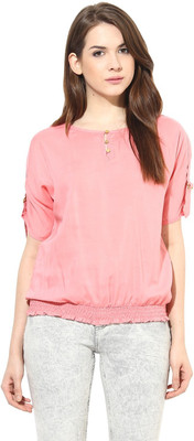 HARPA Casual Short Sleeve Solid Women Pink Top