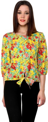 PANNKH Casual Regular Sleeve Floral Print Women Yellow Top