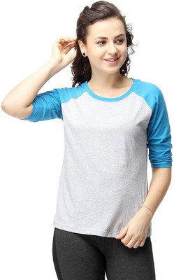 

Campus Sutra Casual 3/4th Sleeve Solid Women's Dark Blue Top, Royal blue & grey