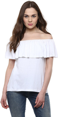 HARPA Casual Sleeveless Solid Women White Top