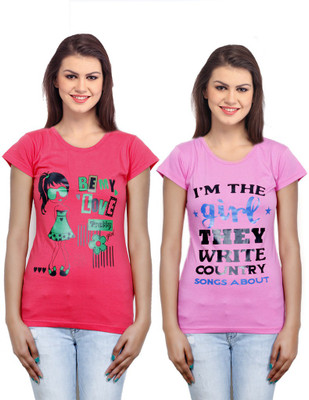 

IndiWeaves Casual Short Sleeve Printed Women's Pink, Pink Top(Size: M)