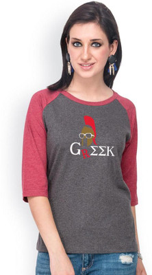

Campus Sutra Casual 3/4th Sleeve Printed, Color Blocked Women's Grey, Maroon Top, Charcoal;maroon