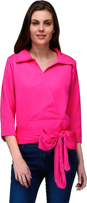 Natty India Casual 3/4 Sleeve Solid Women Pink Top
