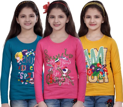 SINI MINI Girls Casual Cotton Blend Top(Multicolor, Pack of 3)