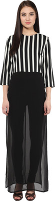HARPA Casual 3/4 Sleeve Striped Women Black Top
