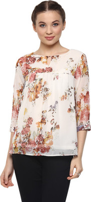 HARPA Casual 3/4 Sleeve Floral Print Women White Top