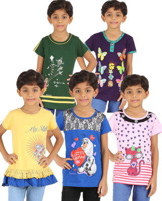 

Meril Girls Casual Cotton Layered Top(Multicolor, Pack of 5, Yellow blue green pink purple