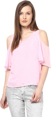 HARPA Casual Short Sleeve Solid Women Pink Top