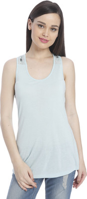 ONLY Casual Sleeveless Embellished Women Blue Top