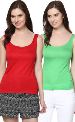 

Trend18 Casual Sleeveless Solid Women's Green, Red Top