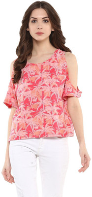 HARPA Casual Short Sleeve Floral Print Women Pink Top