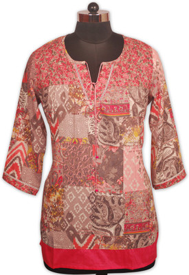 

Indian Rain Casual 3/4th Sleeve Printed Women's Pink Top