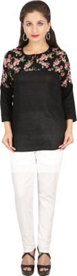 

Mira Casual 3/4th Sleeve Geometric Print Women Black Top