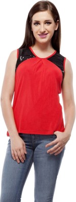 PepTrends Casual Sleeveless Solid Women Red Top