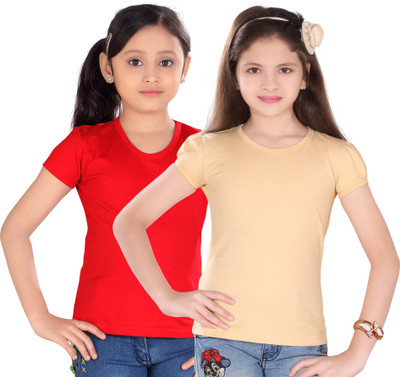 

Sini Mini Casual Cotton Top(Beige, Pack of 2, Red & beige