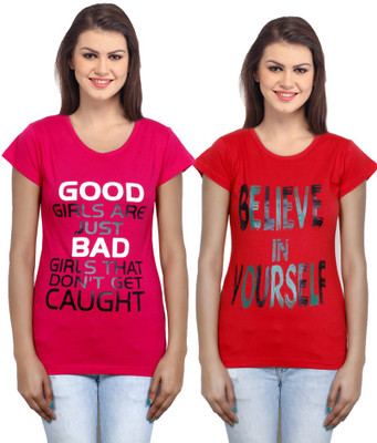 

IndiWeaves Casual Short Sleeve Printed Women's Red, Red Top(Size: L)