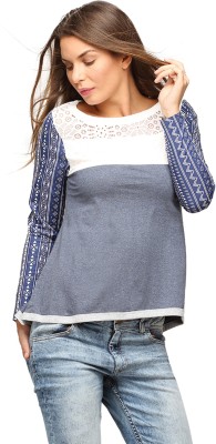 CAMPUS SUTRA Casual Full Sleeve Solid Women Blue Top