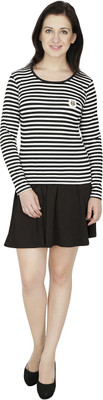 

Svt Ada Collections Casual Full Sleeve Striped Women's Black Top, Black-white
