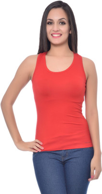 Frenchtrendz Casual Sleeveless Solid Women Red Top