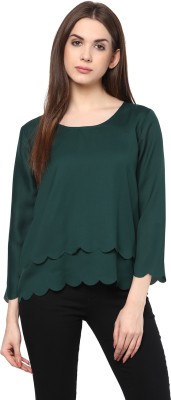 RARE Casual 3/4 Sleeve Solid Women Green Top