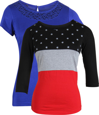 

Vvoguish Casual 3/4th Sleeve Solid Women's Multicolor Top