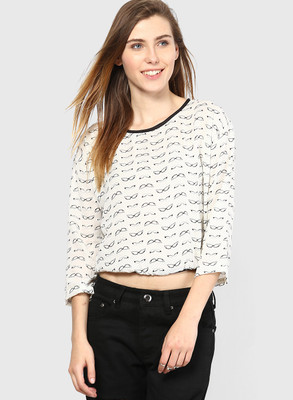 MAYRA Party 3/4 Sleeve Printed Women White Top
