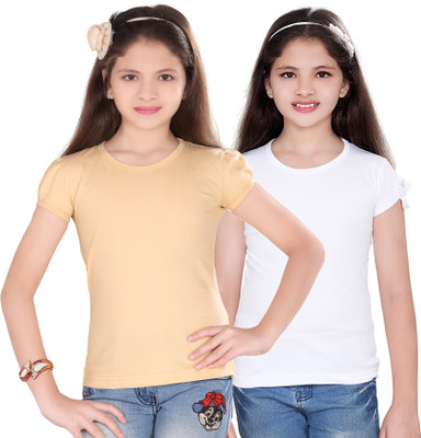 

Sini Mini Casual Cotton Top(White, Pack of 2, Beige & white