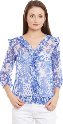 Wisstler Casual 3/4 Sleeve Printed Women Blue Top
