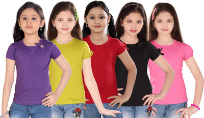 

Sini Mini Casual Cotton Top(Multicolor, Pack of 5, Purple & light green & red & black & pink