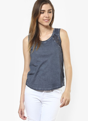

Only Casual Sleeveless Solid Women's Grey Top, Grisaille