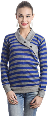 TEEMOODS Casual Full Sleeve Striped Women Blue Top